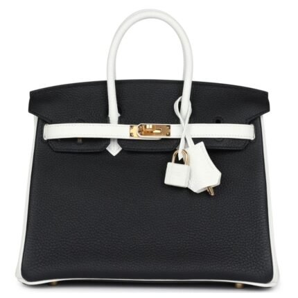 HERMÈS SPECIAL ORDER HSS BIRKIN 25 BLACK AND WHITE CLEMENCE GOLD HARDWARE