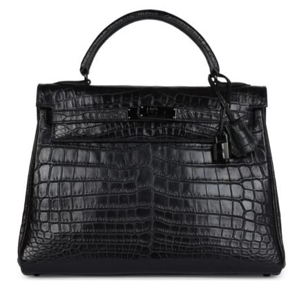PRE-OWNED HERMÈS KELLY RETOURNE 32 SO BLACK MATTE NILOTICUS CROCODILE BLACK HARDWARE
