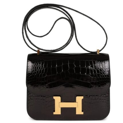 HERMÈS CONSTANCE 18 BLACK SHINY ALLIGATOR GOLD HARDWARE