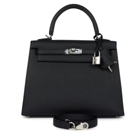 HERMÈS KELLY SELLIER 25 BLACK EPSOM PALLADIUM HARDWARE
