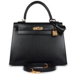 HERMÈS KELLY SELLIER 25 BLACK BOX GOLD HARDWARE