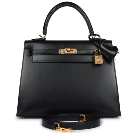 HERMÈS KELLY SELLIER 25 BLACK BOX GOLD HARDWARE