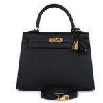 HERMÈS KELLY SELLIER 25 BLACK EPSOM GOLD HARDWARE