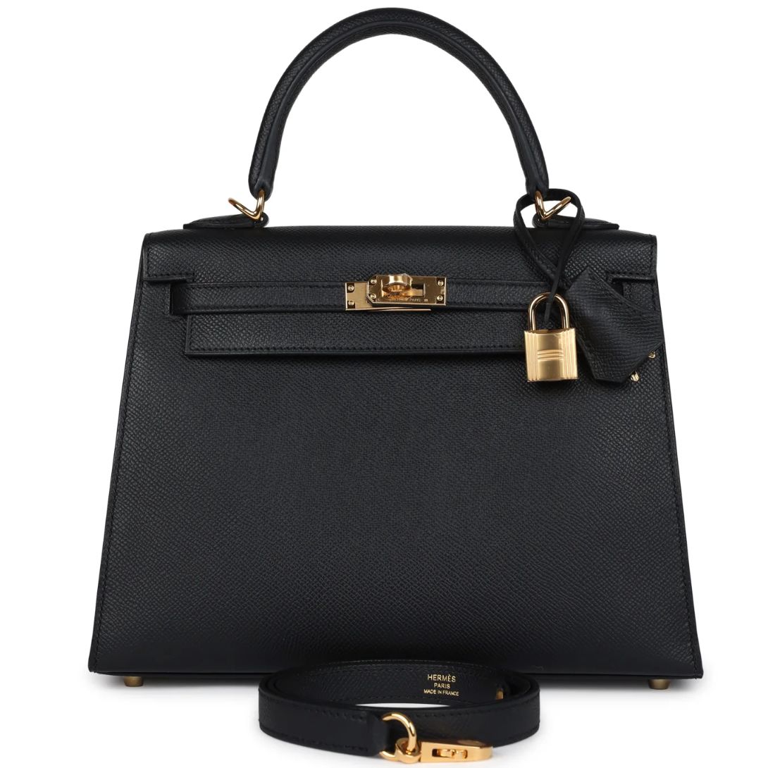 1 HERMÈS KELLY SELLIER 25 BLACK EPSOM GOLD HARDWARE