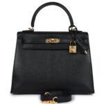 HERMÈS KELLY SELLIER 25 BLACK CHEVRE MYSORE GOLD HARDWARE