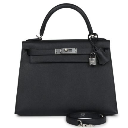 HERMÈS KELLY SELLIER 28 BLACK EPSOM PALLADIUM HARDWARE