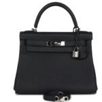 PRE-OWNED HERMÈS KELLY RETOURNE 28 BLACK TOGO PALLADIUM HARDWARE