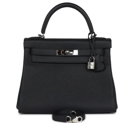PRE-OWNED HERMÈS KELLY RETOURNE 28 BLACK TOGO PALLADIUM HARDWARE