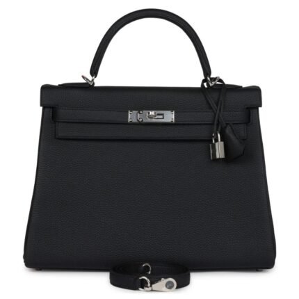 HERMÈS KELLY RETOURNE 32 BLACK TOGO PALLADIUM HARDWARE