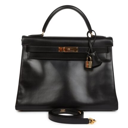 VINTAGE HERMÈS KELLY RETOURNE 32 BLACK BOX GOLD HARDWARE