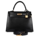 PRE-OWNED HERMÈS KELLY SELLIER 25 BLACK BOX GOLD HARDWARE