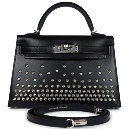 HERMÈS KELLY SELLIER 20 CLOUTÉ BLACK BOX PALLADIUM HARDWARE