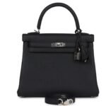 HERMÈS KELLY RETOURNE 25 BLACK TOGO PALLADIUM HARDWARE