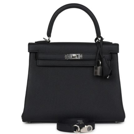 HERMÈS KELLY RETOURNE 25 BLACK TOGO PALLADIUM HARDWARE