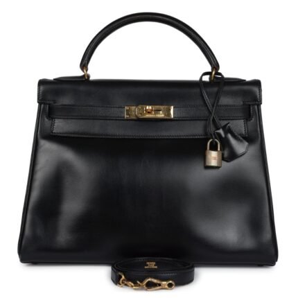 VINTAGE HERMÈS KELLY RETOURNE 32 BLACK BOX GOLD HARDWARE