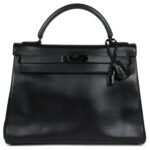 PRE-OWNED HERMÈS RARE KELLY RETOURNE 32 SO BLACK BOX BLACK HARDWARE