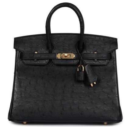 HERMÈS BIRKIN 25 BLACK OSTRICH GOLD HARDWARE