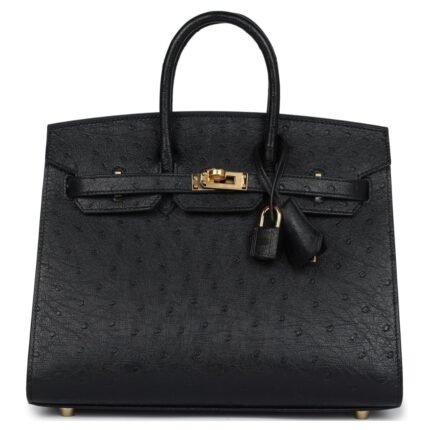 HERMÈS BIRKIN SELLIER 25 BLACK OSTRICH GOLD HARDWARE