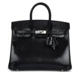 HERMÈS BIRKIN 25 BLACK SHINY VARANUS NILOTICUS LIZARD PALLADIUM HARDWARE