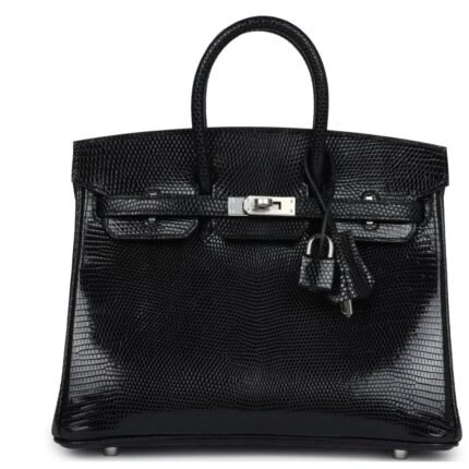 HERMÈS BIRKIN 25 BLACK SHINY VARANUS NILOTICUS LIZARD PALLADIUM HARDWARE