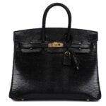 HERMÈS BIRKIN 25 BLACK SHINY VARANUS NILOTICUS LIZARD GOLD HARDWARE