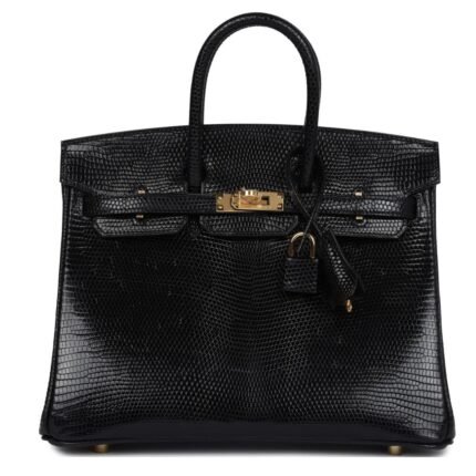 HERMÈS BIRKIN 25 BLACK SHINY VARANUS NILOTICUS LIZARD GOLD HARDWARE