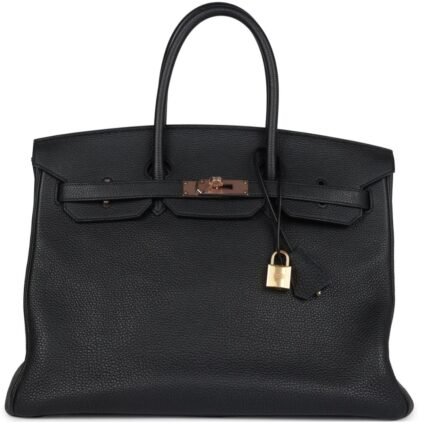 PRE-OWNED HERMÈS BIRKIN 35 BLACK TOGO ROSE GOLD HARDWARE