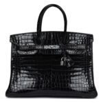 VINTAGE HERMÈS BIRKIN 35 BLACK SHINY POROSUS CROCODILE PALLADIUM HARDWARE
