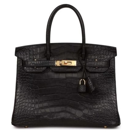 HERMÈS BIRKIN 30 BLACK MATTE ALLIGATOR GOLD HARDWARE