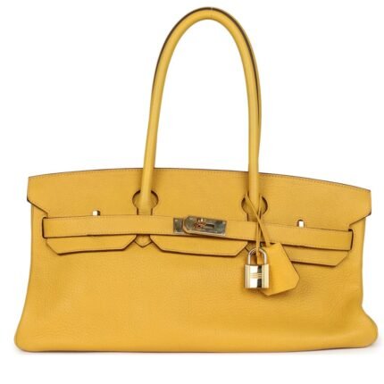 PRE-OWNED HERMÈS SHOULDER BIRKIN 42 JPG SOLEIL CLEMENCE GOLD HARDWARE