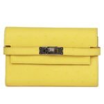 HERMÈS MEDIUM KELLY DEPLIANT WALLET JAUNE CITRON OSTRICH PALLADIUM HARDWARE