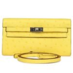 HERMÈS KELLY TO GO WALLET JAUNE CITRON OSTRICH PALLADIUM HARDWARE