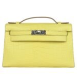 HERMÈS KELLY POCHETTE LIME MATTE ALLIGATOR PALLADIUM HARDWARE