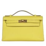 HERMÈS KELLY POCHETTE LIME SWIFT GOLD HARDWARE