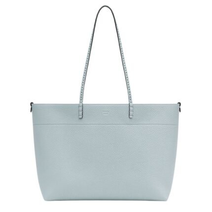 FENDI MEDIUM ROLL BAG LIGHT BLUE SELLERIA SHOPPER WITH 218 HAND-SEWN TOPSTITCHES