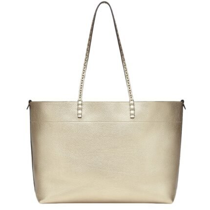 FENDI ROLL MEDIUM CHAMPAGNE-COLORED SELLERIA SHOPPER WITH 218 HAND-SEWN TOPSTITCHES