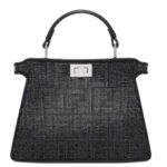 FENDI PEEKABOO ISEEU PETITE BLACK SUEDE BAG WITH FF IN CRYSTALS AND STUDS