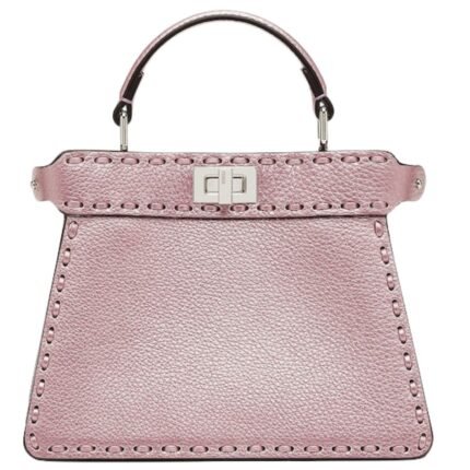 FENDI PEEKABOO ISEEU PETITE METALLIC PINK SELLERIA BAG WITH 306 HAND-SEWN TOPSTITCHES