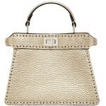 FENDI PEEKABOO ISEEU PETITE CHAMPAGNE-COLORED SELLERIA BAG WITH 306 HAND-SEWN TOPSTITCHES