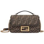 FENDI BAGUETTE CHAIN MIDI BROWN FF JACQUARD FABRIC BAG