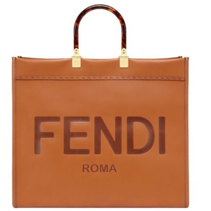 FENDI SUNSHINE LARGE BROWN LEATHER SHOPPER