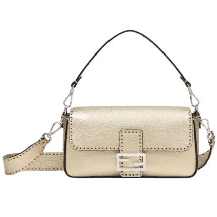 FENDI BAGUETTE CHAMPAGNE-COLORED SELLERIA BAG WITH 612 HAND-SEWN TOPSTITCHES