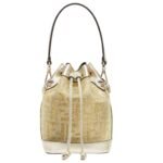 FENDI MON TRESOR CHAMPAGNE-COLORED SUEDE MINI-BAG WITH FF IN CRYSTALS AND STUDS