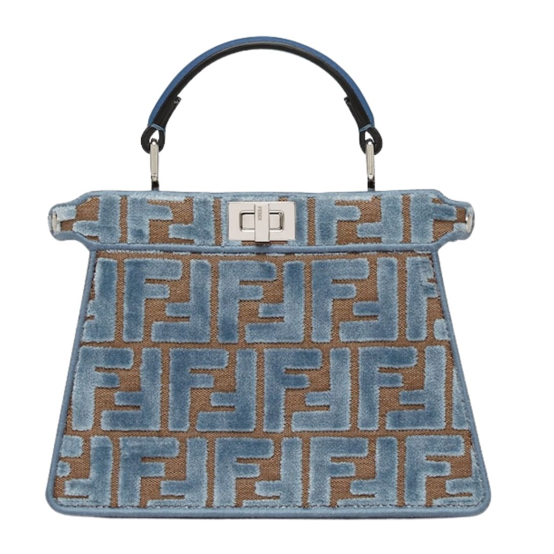 1 FENDI PEEKABOO ISEEU PETITE LIGHT BLUE FF JACQUARD VELVET BAG