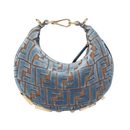 FENDI FENDIGRAPHY MINI LIGHT BLUE FF JACQUARD VELVET MINI BAG