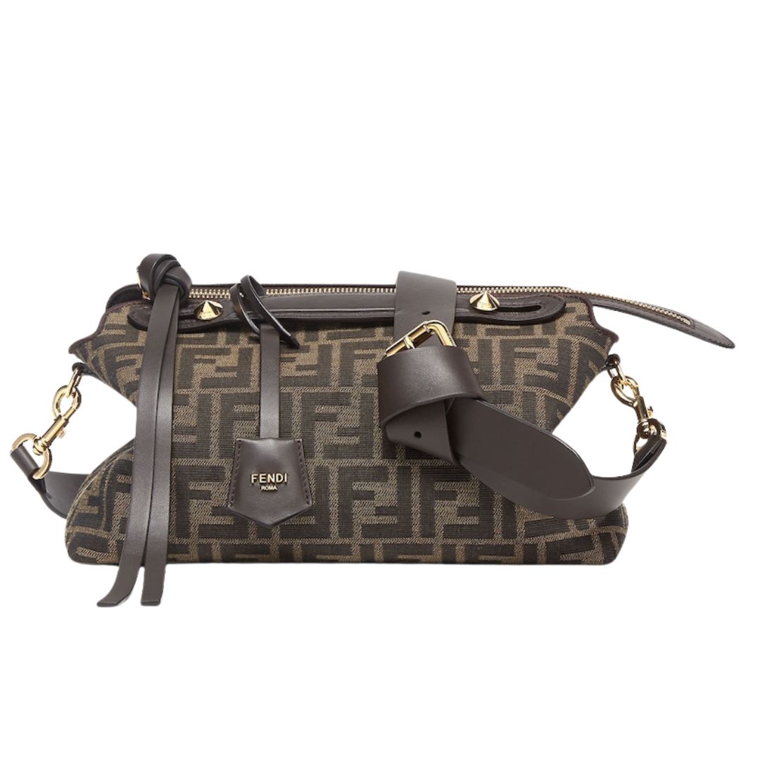 1 FENDI BY THE WAY SOFT MEDIUM BROWN FF JACQUARD FABRIC BAG
