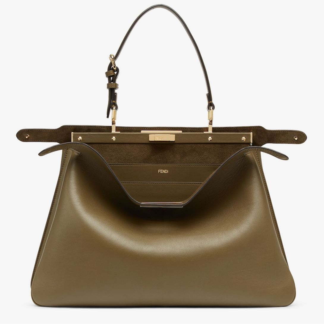 1 FENDI PEEKABOO SOFT LARGE GREEN LEATHER BAG