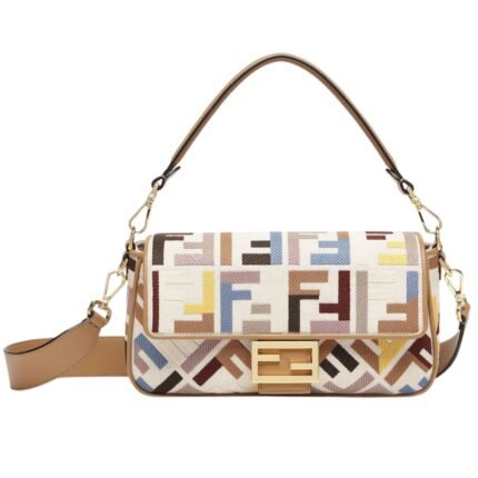 FENDI BAGUETTE MULTICOLOR CANVAS BAG WITH FF EMBROIDERY
