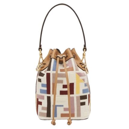 FENDI MON TRESOR MULTICOLOR CANVAS MINI-BAG WITH FF EMBROIDERY