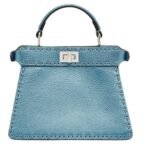 FENDI PEEKABOO ISEEU PETITE METALLIC BLUE SELLERIA BAG WITH 306 HAND-SEWN TOPSTITCHES